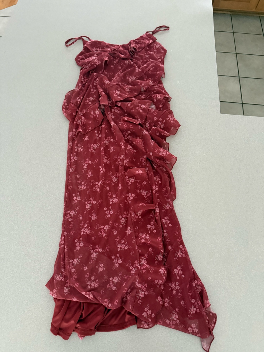 Altar'd State Cherry Floral Ruffle Maxi Dress